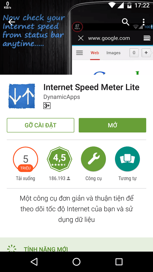 Hiển thị tốc độ truy cập internet ngay trên thanh status bar đơn giản