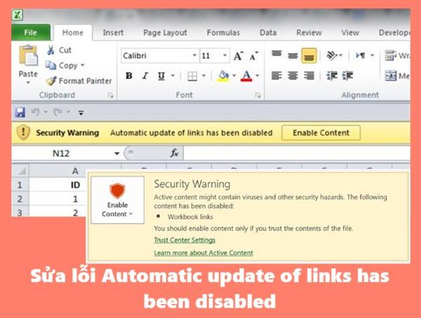 Sửa lỗi Automatic update of links has been disabled cực hiệu quả