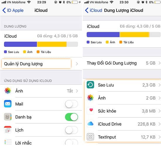 Xem lại dung lượng iCloud Xem lại dung lượng iCloud