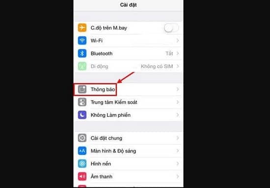 Chọn vào mục Thông báo Chọn vào mục Thông báo