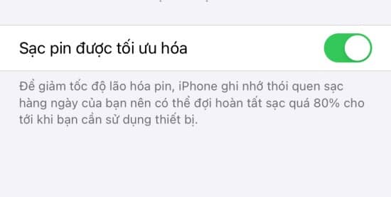 Kích hoạt tính năng sạc pin được tối ưu hóa Kích hoạt tính năng sạc pin được tối ưu hóa