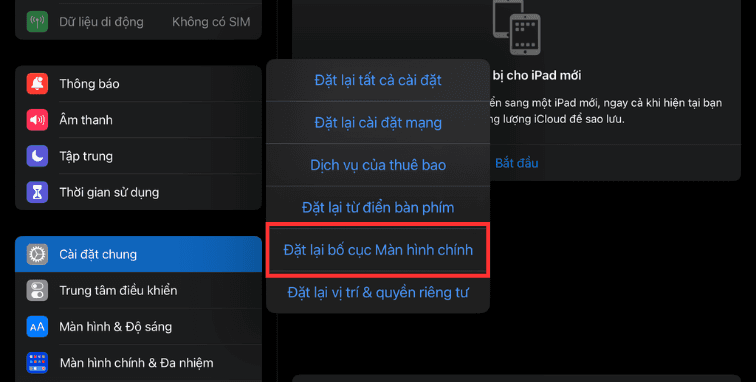 Đặt lại bố cục trong màn hình chính B3 Đặt lại bố cục trong màn hình chính B3