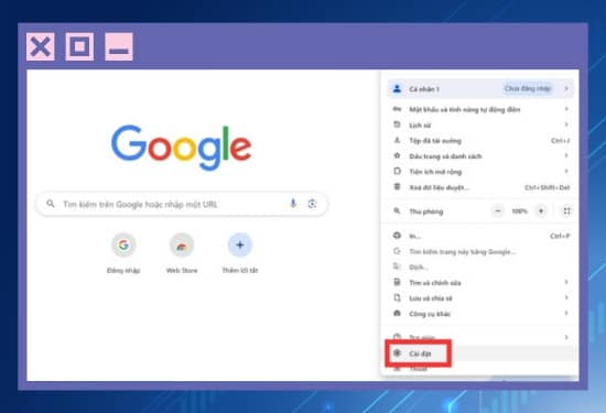 Bước 1 nhấn vào dấu ba chấm ở góc trên màn hình Chrome và chọn cài đặt Bước 1 nhấn vào dấu ba chấm ở góc trên màn hình Chrome và chọn cài đặt