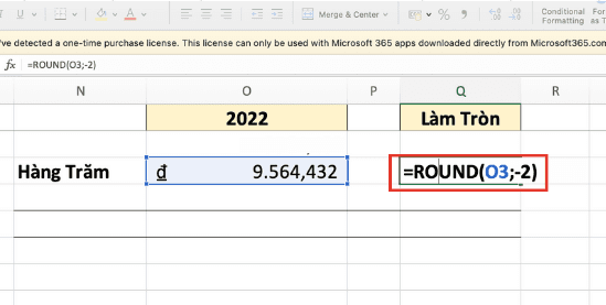 Cách làm tròn đến hàng trăm trong Excel bằng hàm Round bước 1 Cách làm tròn đến hàng trăm trong Excel bằng hàm Round bước 1