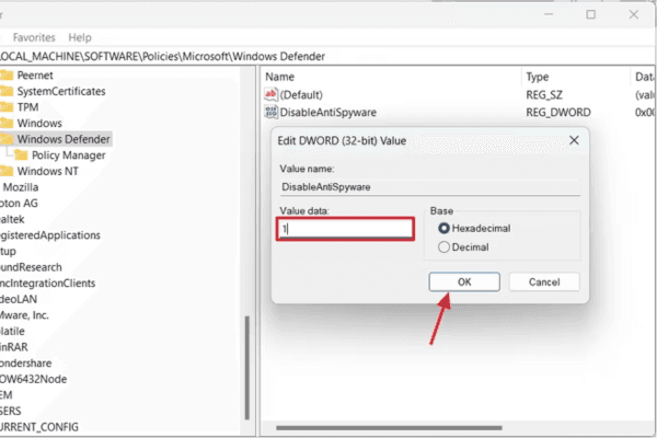 Sử dụng Registry Editor để tắt tính năng chặn virus bước 3 Sử dụng Registry Editor để tắt tính năng chặn virus bước 3