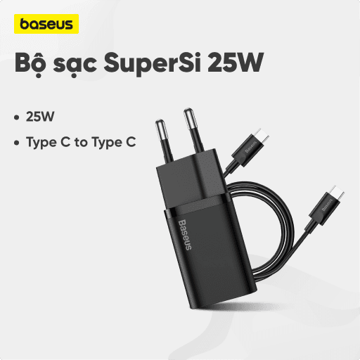 Bộ Sạc Baseus SuperSi 25W Type C to Type C