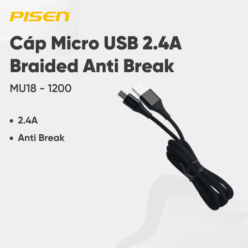 Cáp Pisen Micro USB 2.4A Braied (anti-break) MU18-1200
