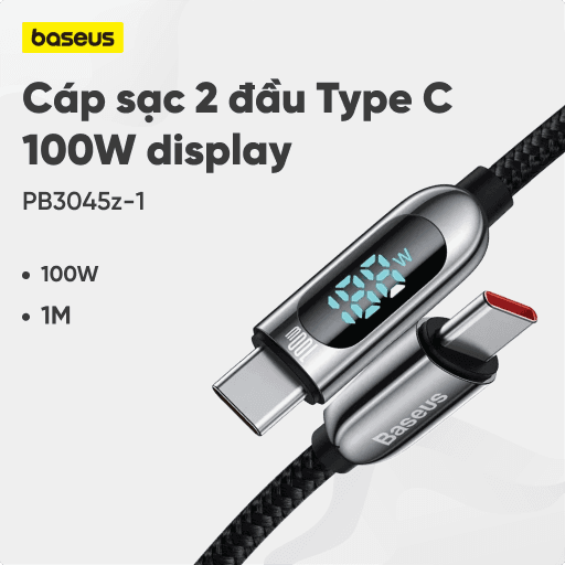 Cáp sạc Baseus 2 đầu Type C 100W display 1m PB3045z-1