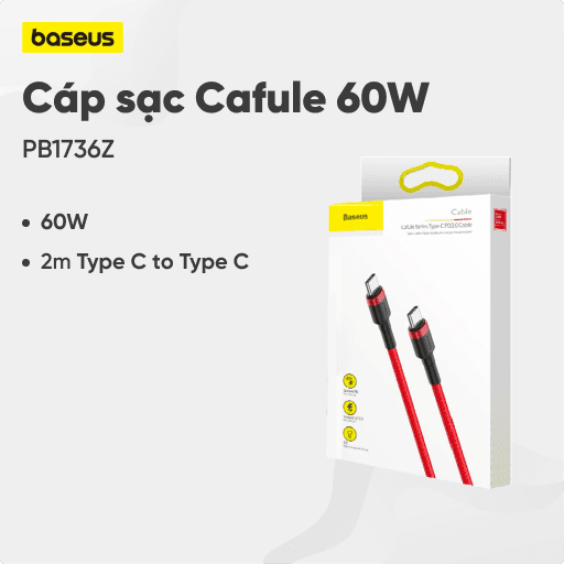 Cáp sạc Cafule Type C to Type C 60W 2M PB1736Z