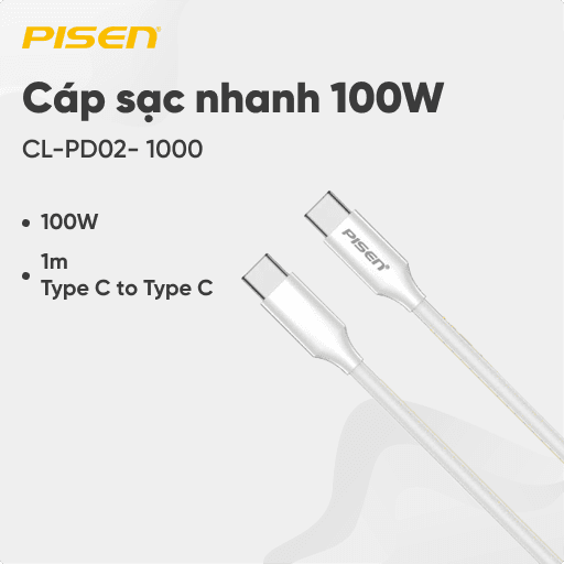 Cáp sạc nhanh Pisen Type C to Type C 100W 1M CL-PD02- 1000