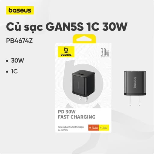 Củ sạc nhanh Baseus GaN5S 1C 30W US