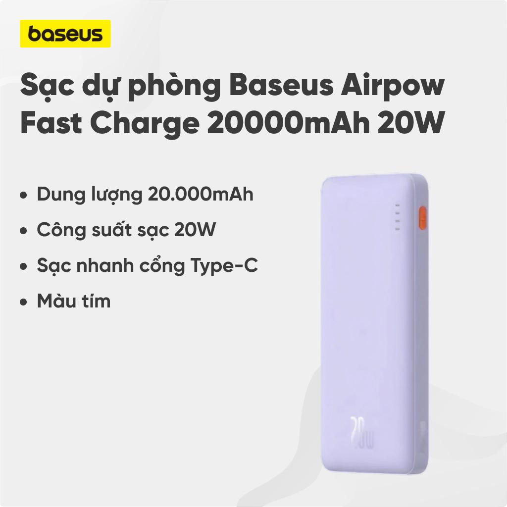 Sạc dự phòng Baseus Airpow Fast Charge 20000mAh 20W Tím